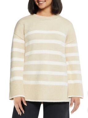 Matty M Tunic Sweater with White and Beige Nautical Stripes XL
